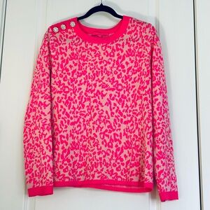 Lilly Pulitzer Morgen Sweater Hot Pink Cheetah Print Women’s Size Large